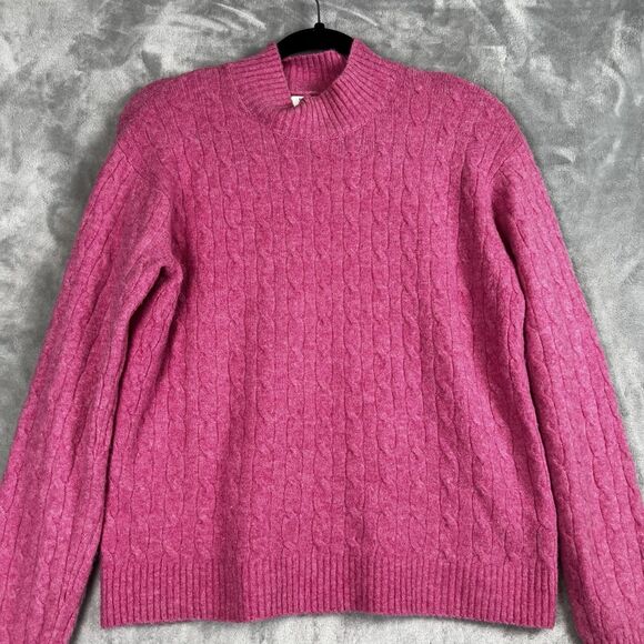 J. Crew Womens Pullover Sweater Size Medium Cable Knit Pink Cottage Core - Picture 3 of 10